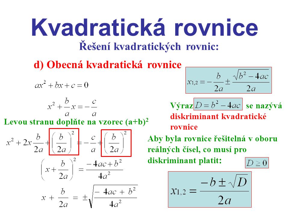Vzorce použitelné k řešení kvadratických rovnic